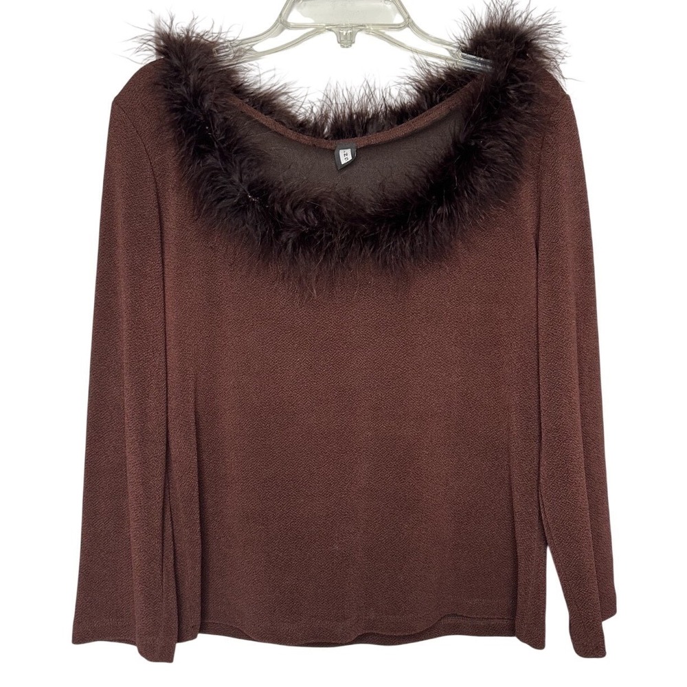 Vintage Y2K Sirens Brown Faux Fur Off Shoulder Top‎ womens M Whimsigoth